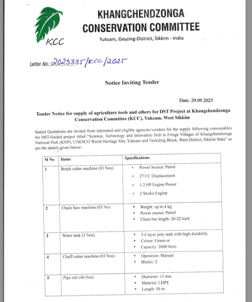 Tender Notice for Supply of Agricultural tools and others