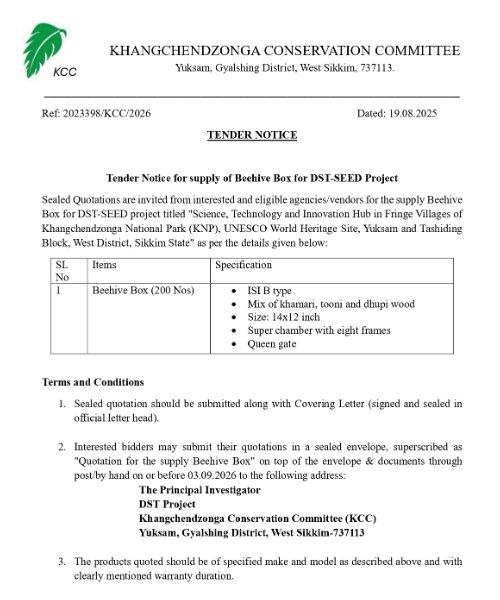 Supply of Beehive Box for DST-SEED Project